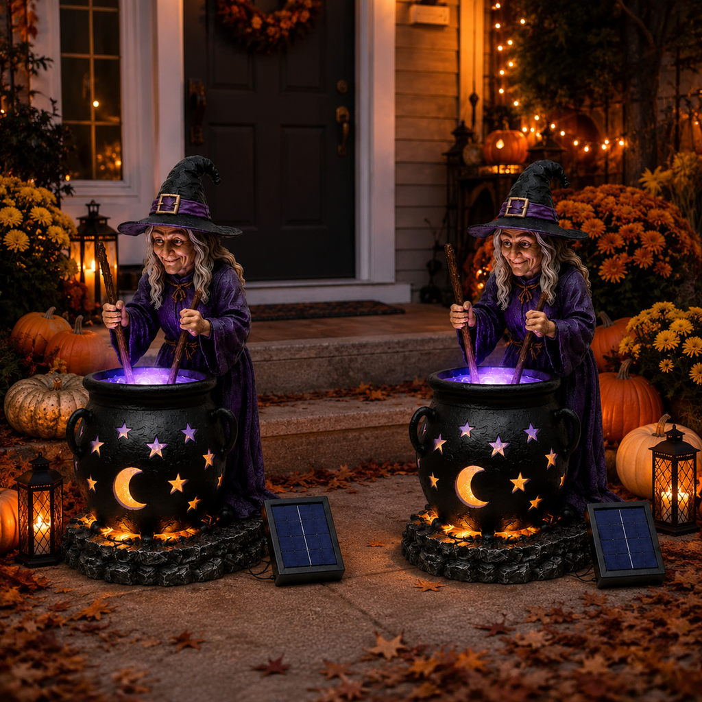 🎃Halloween Witch Glowing Cauldron Solar Light