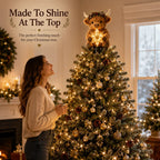 🎄 64% OFF | Highland Cow Christmas Tree Topper – Cozy Glowing Star Decoration ✨