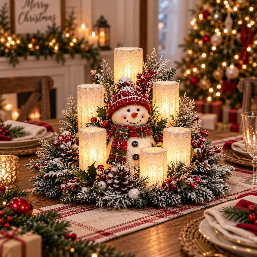 Christmas Hot Sale🎄Christmas Lighted Centerpiece with Flameless Candle Glow