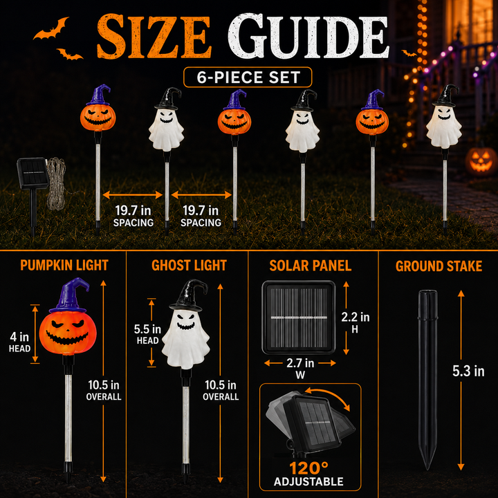 🎃 Solar Halloween Pumpkin & Ghost Pathway Lights (Set of 6)