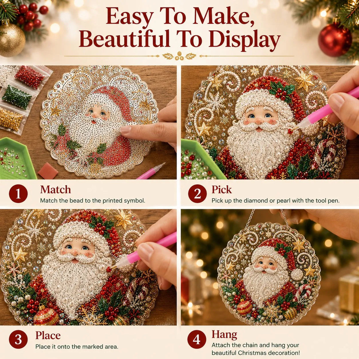 Christmas Pearl Diamond Art Ornament Kit | DIY  Hanging Decor