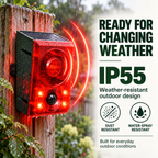 Solar Outdoor Motion Sensor Alarm - Dog Barking & Gunshot Sound, Support Recording and Volume Adjustment, 130dB Noise with Flashing Light to Deter Raccoon, Deer, Skunk, Bear, Coyote