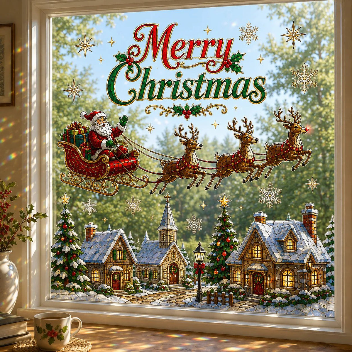 🎄 Christmas Window Decoration – Large Festive Window Art for Holiday Home Decor