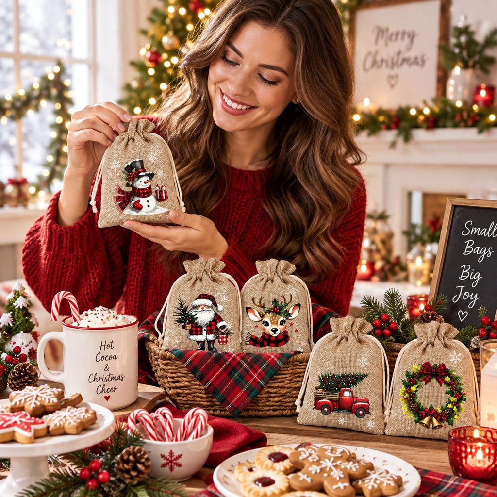 🎁ONLY£6.99!!! BUY 1 GET 1 FREE | Christmas Drawstring Gift Bags – 5 Festive Designs