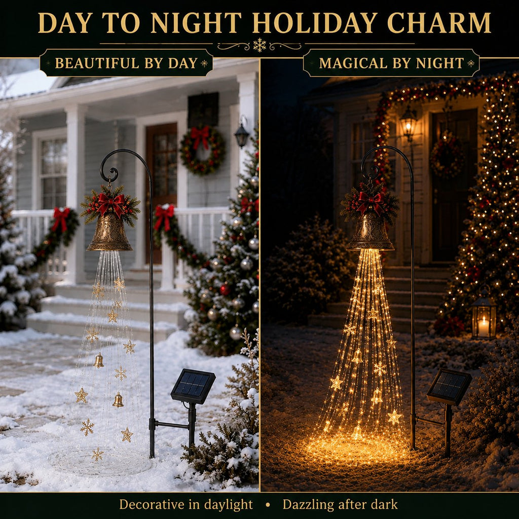 🎄 Save 56% – Solar-Powered Christmas Bell Cascade Light ✨ Magical Outdoor Garden & Pathway Decor