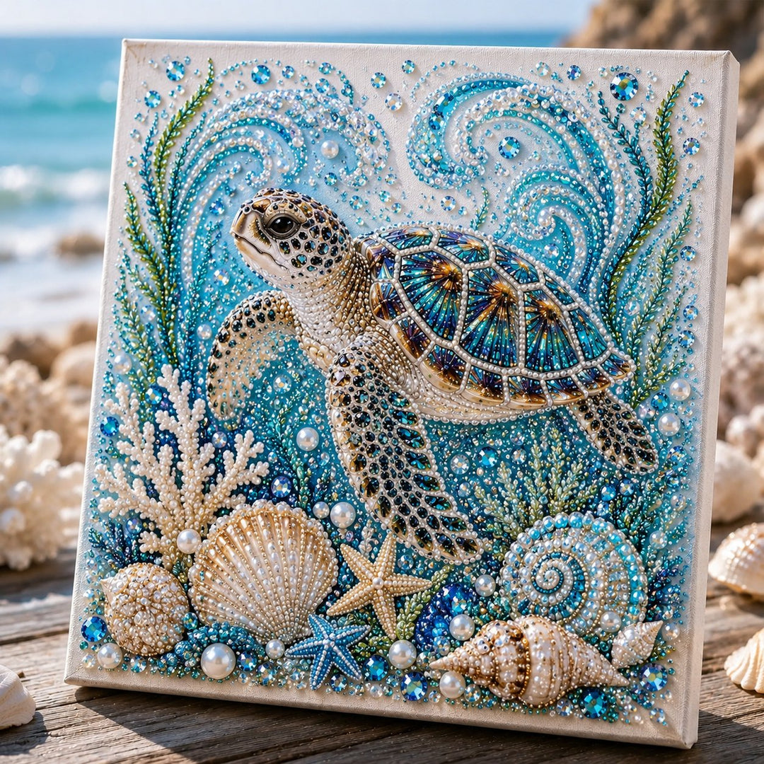 🌊Ocean Theme Pearl Art DIY Kit | 3D Sparkling Coastal Wall Decor 🐚✨