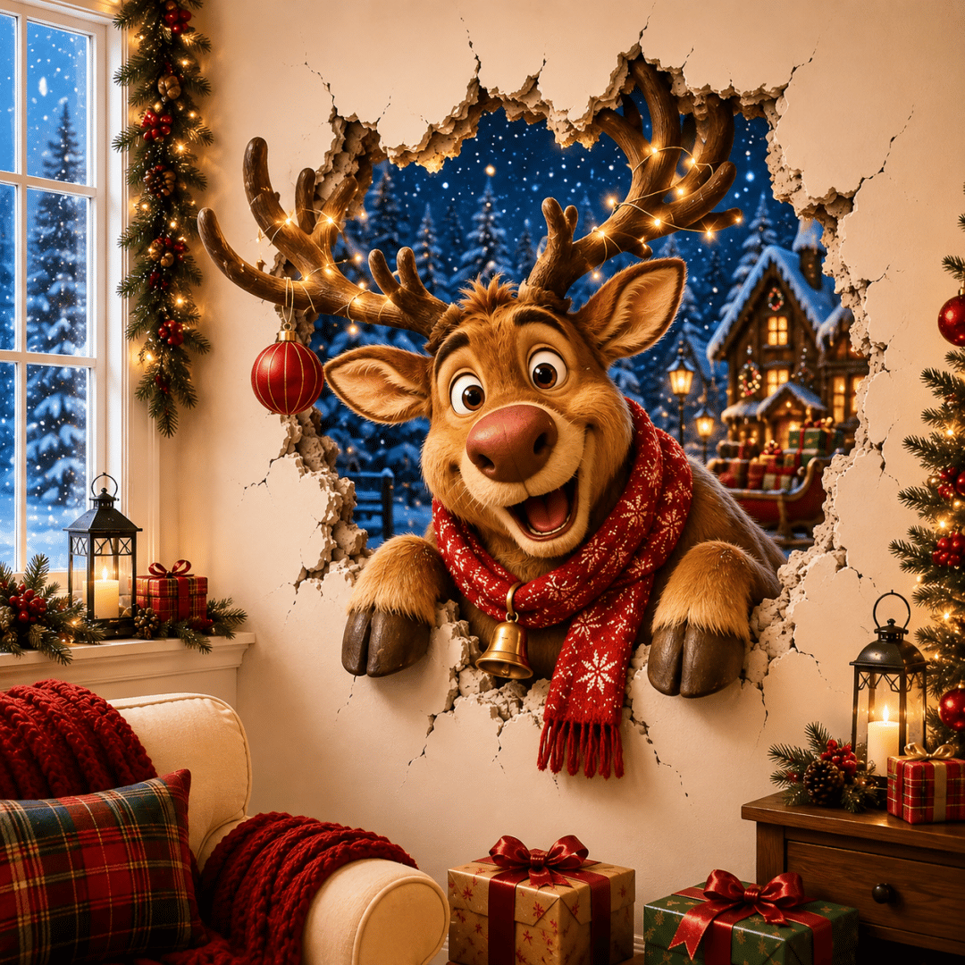 🎅Christmas Break-In 3D Wall Decal – Santa Surprise Effect Christmas Decoration
