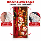 Christmas Door Cover Stretch Fit Santa & Reindeer Door Decoration with 4-Side Elastic Edges 🎅