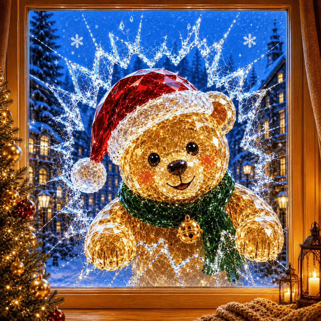 🔥 Only £6.99 | Save 63% – 3D Crystal Christmas Window Decal 🎄 Shattered-Glass Holiday Decoration