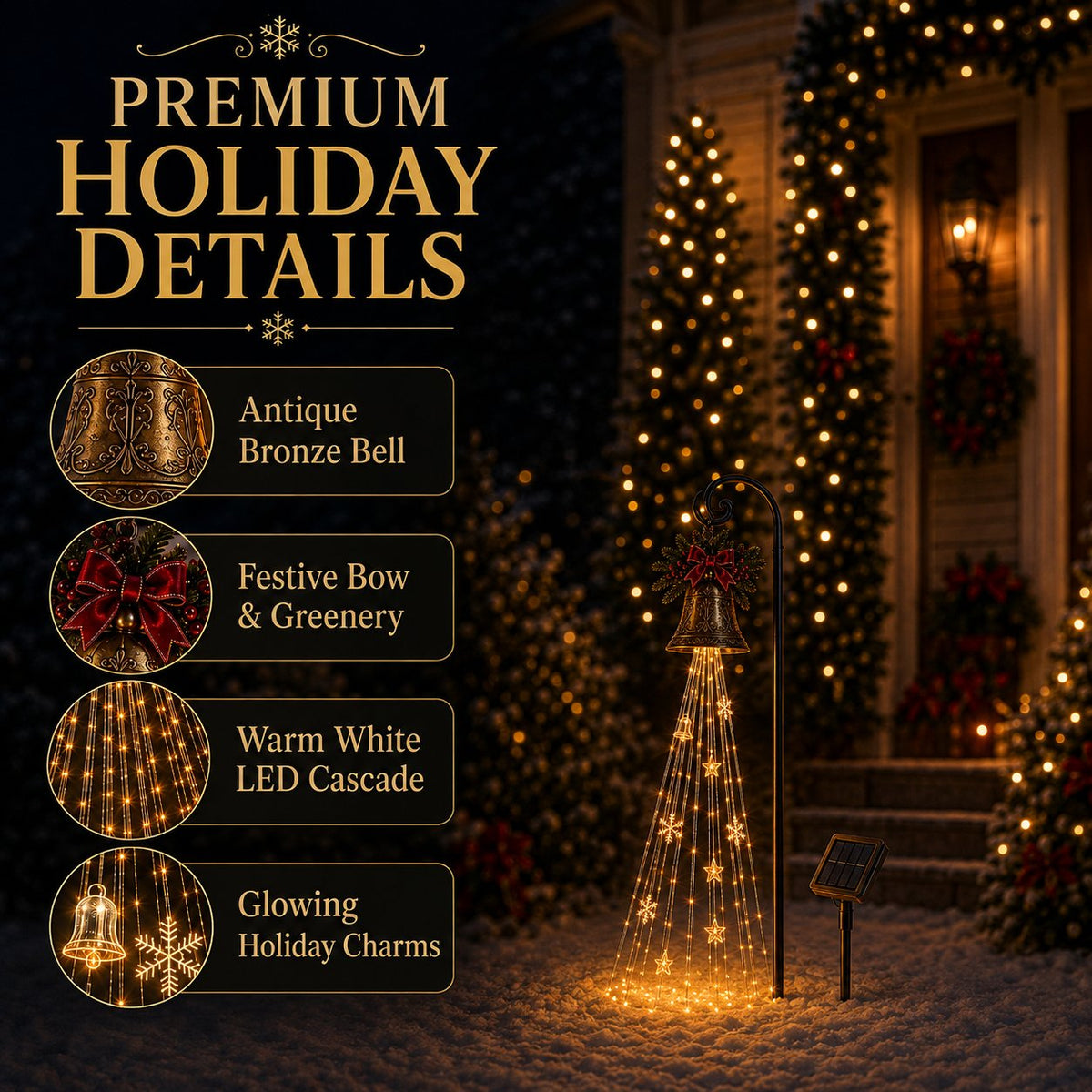 🎄 Save 56% – Solar-Powered Christmas Bell Cascade Light ✨ Magical Outdoor Garden & Pathway Decor