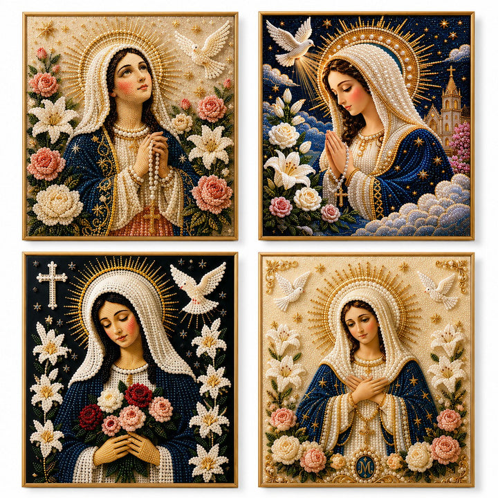 🙏 Divine Pearl Bead Virgin Mary Icon – A Peaceful DIY Faith Art Gift ✨