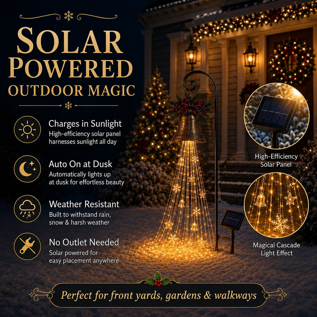 🎄 Save 56% – Solar-Powered Christmas Bell Cascade Light ✨ Magical Outdoor Garden & Pathway Decor