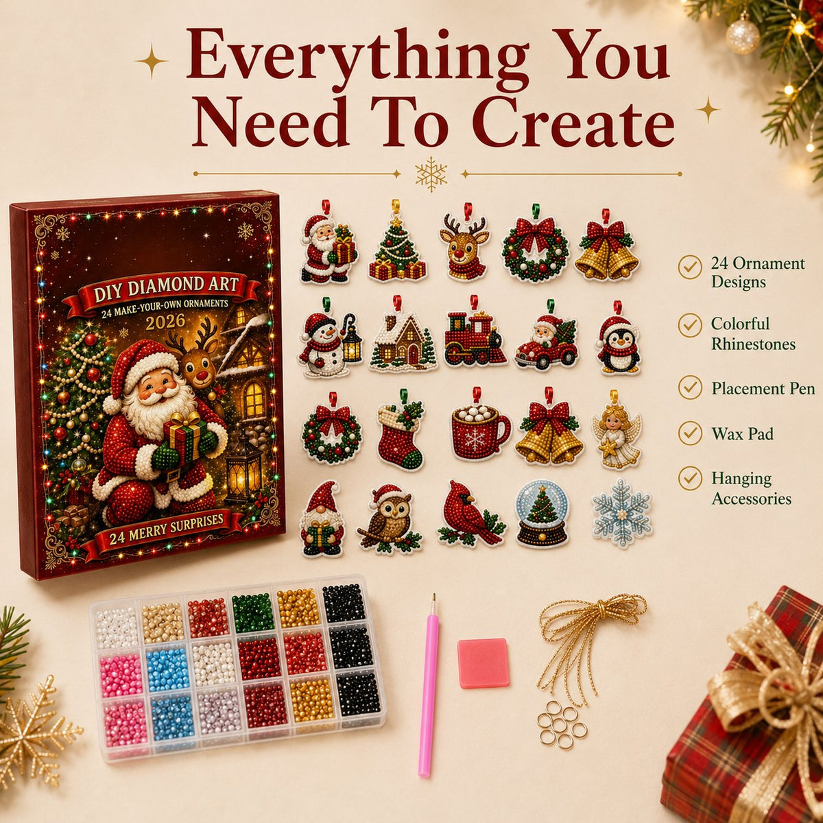 🎄 53% OFF | 24 DIY Christmas Diamond Painting Ornaments – Make & Hang ✨