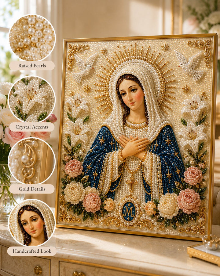 🙏 Divine Pearl Bead Virgin Mary Icon – A Peaceful DIY Faith Art Gift ✨