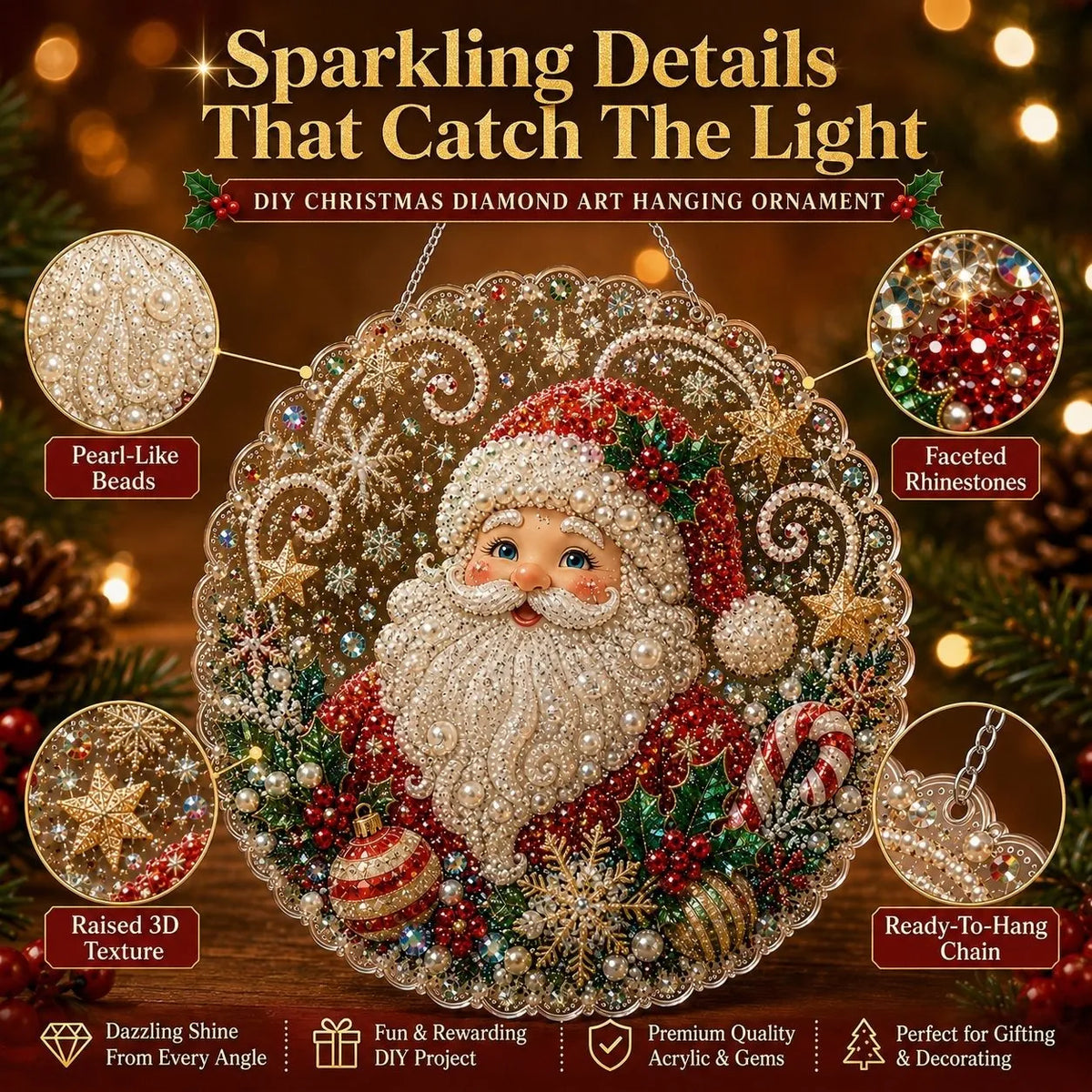 Christmas Pearl Diamond Art Ornament Kit | DIY  Hanging Decor