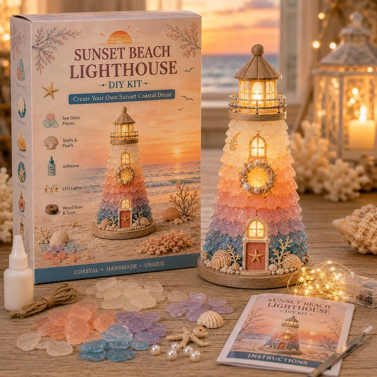 ⏳ Last Day 49% OFF – 🌊 Beginner-Friendly DIY Lighted Sea Glass💕