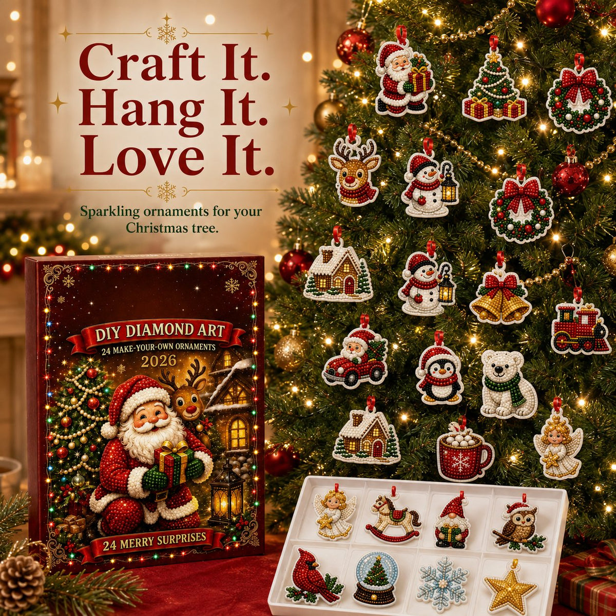 🎄 53% OFF | 24 DIY Christmas Diamond Painting Ornaments – Make & Hang ✨