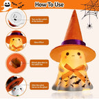 👻🌟3Pcs Light-up Ceramic Ghost Halloween Decor | Cute Ghost Figurines with Colorful Witch Hats