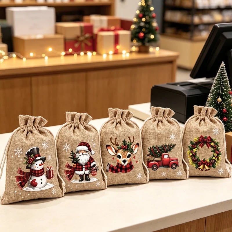 🎁ONLY£6.99!!! BUY 1 GET 1 FREE | Christmas Drawstring Gift Bags – 5 Festive Designs