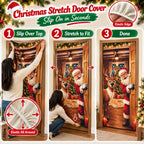Christmas Door Cover Stretch Fit Santa & Reindeer Door Decoration with 4-Side Elastic Edges 🎅