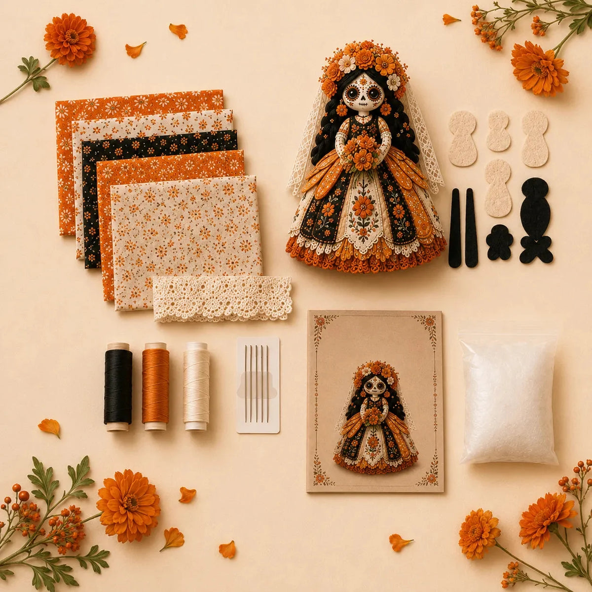 Stitch & Story – Day of the Dead Patchwork Doll DIY Craft Kit for Beginners